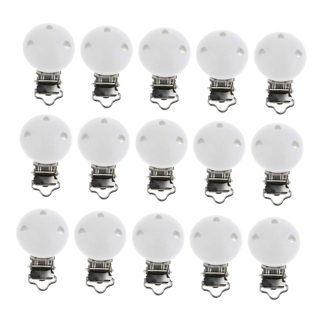 15pcs Baby Infant Wooden Pacifier Clips Clips Round Dummy Nipples White