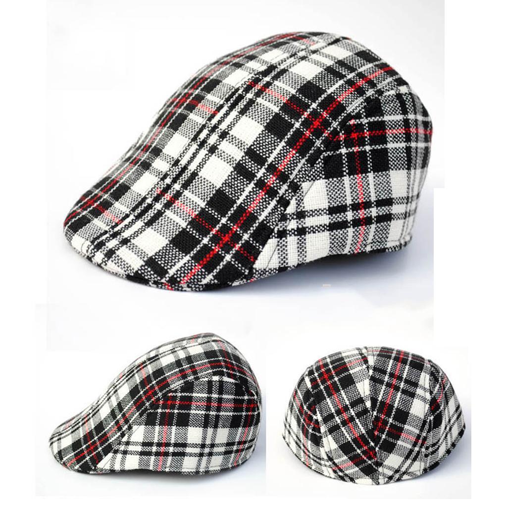 Baby Kids Cotton Flat Cap Ivy Gatsby Newsboy Hat Black Check