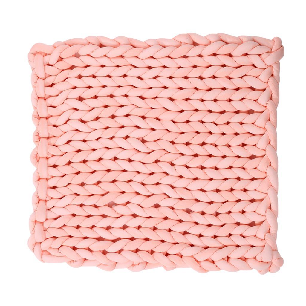 Handmade Knitted Blanket Yarn Bulky Knitting Blanket  120 x 100cm - Pink 