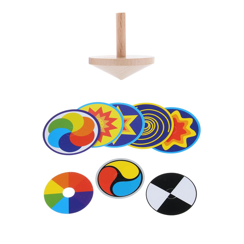 Wooden Funny Gyro Spinning Top Toy Spinning Top with 8 Drawing Cards