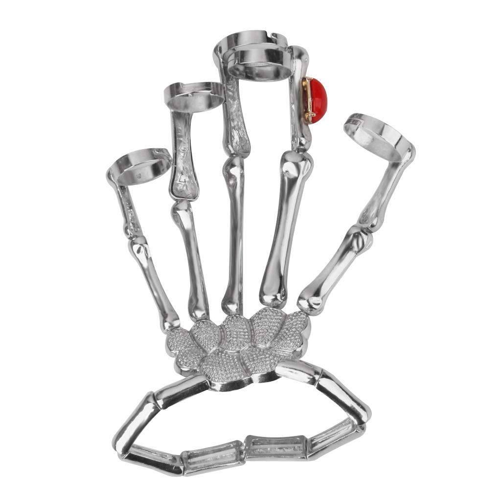 Fashion Punk Silver Skeleton Hand Fingers Skeleton Bracelet Slave Ring