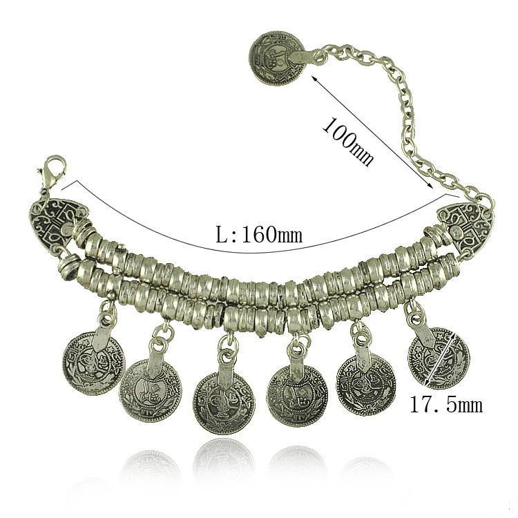 Turkish Jewelry Bohemian Ethnic Vintage Silver Coin Bracelet Anklet