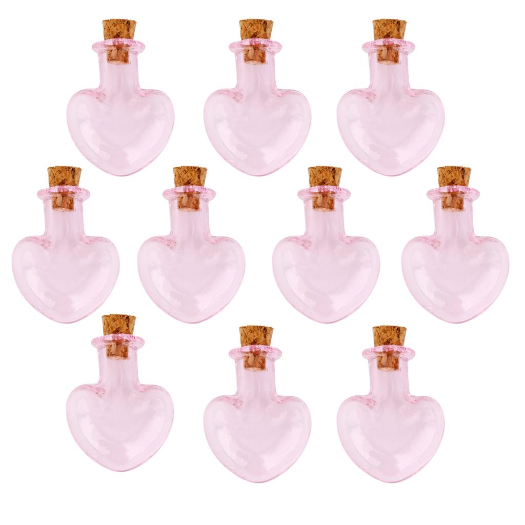 10pcs Pink Mini Glass Bottle Vials Bottle Pendant with Cork Stopper -Heart