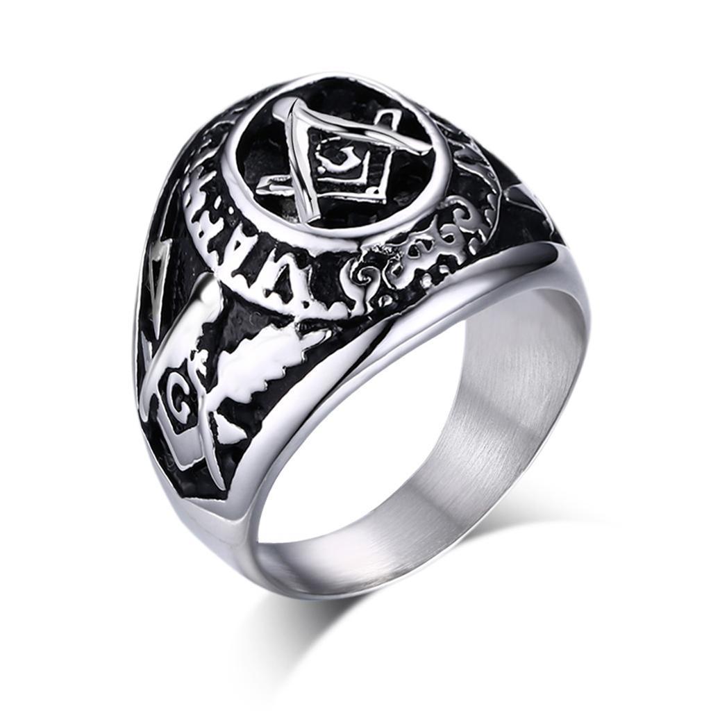 Stainless Steel Freemasonry Masonic Mason Biker Ring Antique Silver US 9