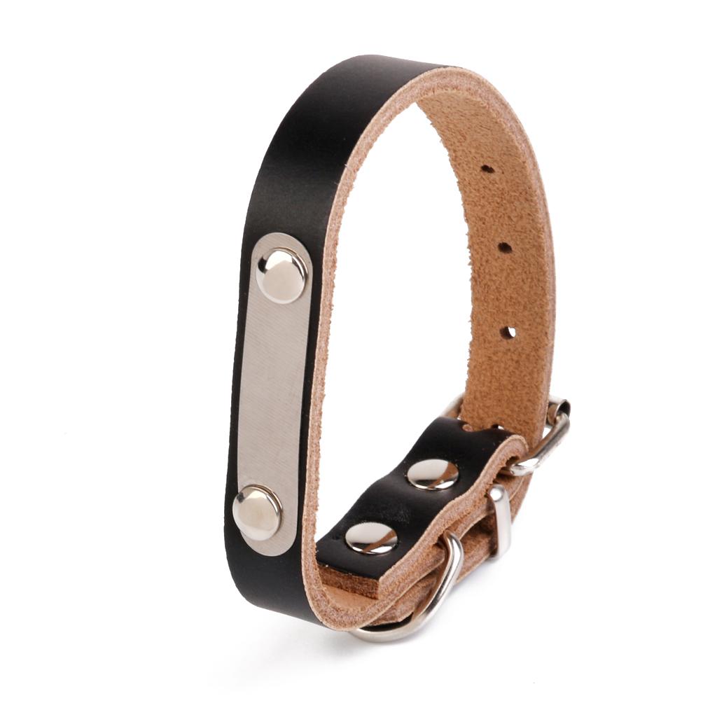 Adjustable Cow Leather Pet Collar Puppy Dog Lettering Neck Strap XS Black