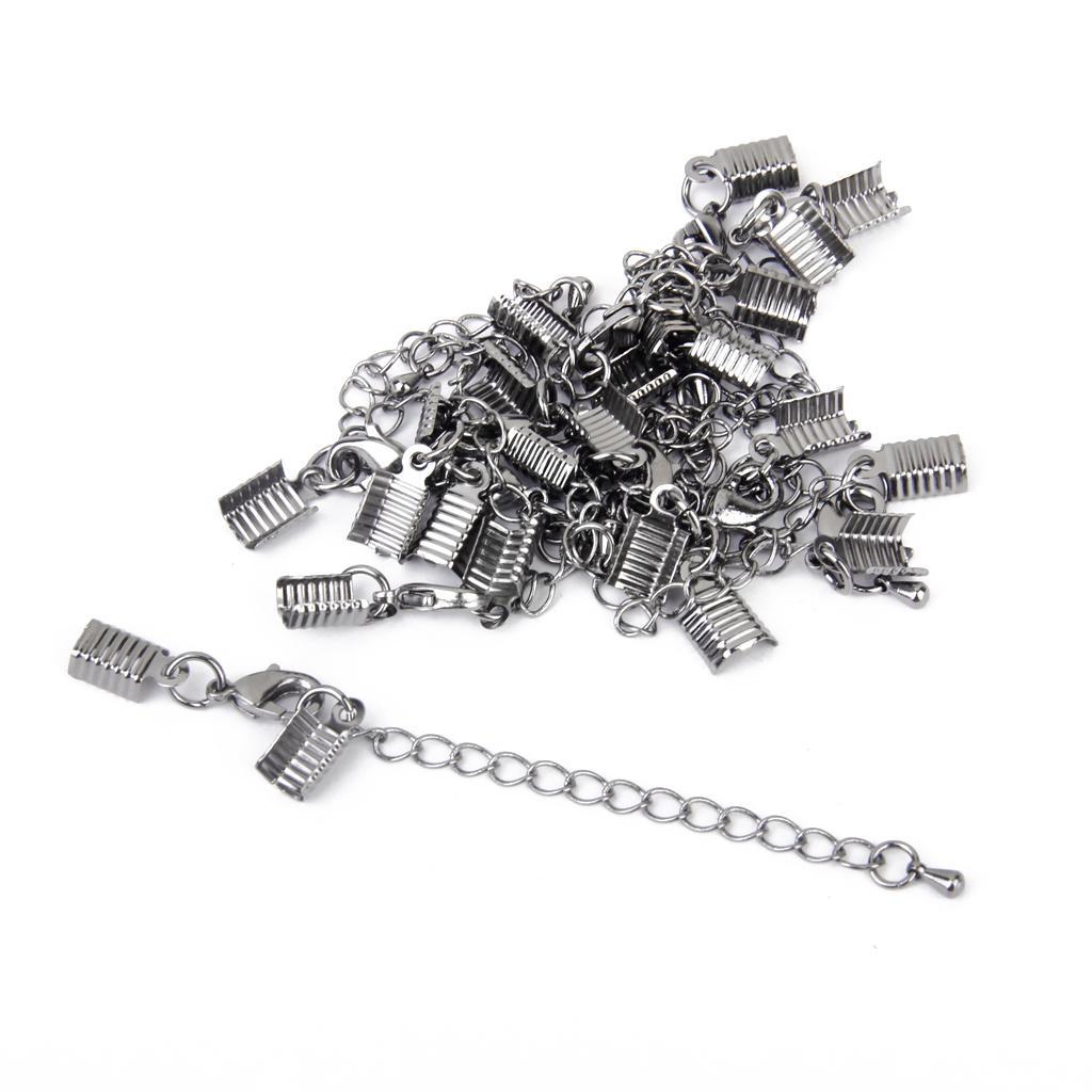 Clasp and Clip Ends Set with Extender Chain 12pcs Gun Black