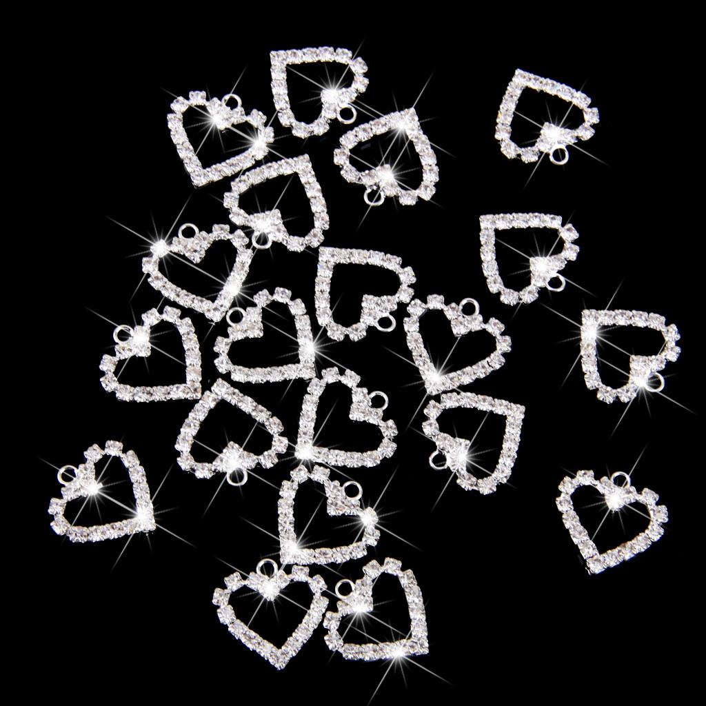 20pcs Rhinestone Crystal Heart Pendent for Jewelry DIY Craft