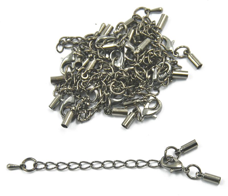 12pcs Clasp and Clip Ends Set with Extender Chain Hematite 3mm