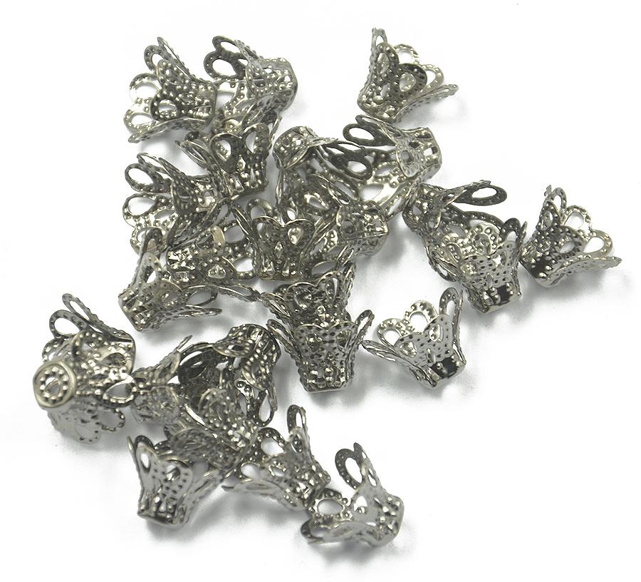 50pcs Vintage Filigree Flower Bead End Cap Finding For Jewelry Making Black