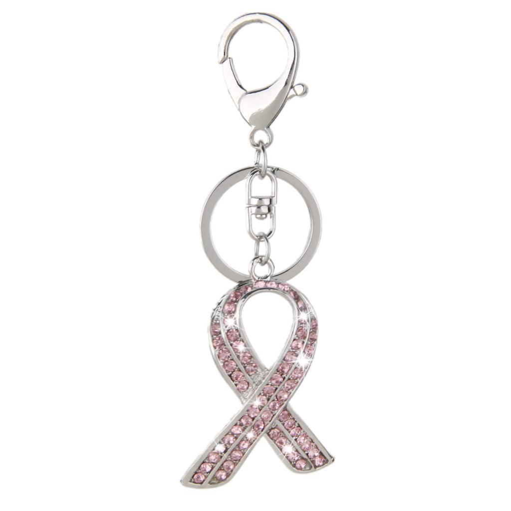 Pink Ribbon Crystal Charm Pendant Key Ring Key Chain