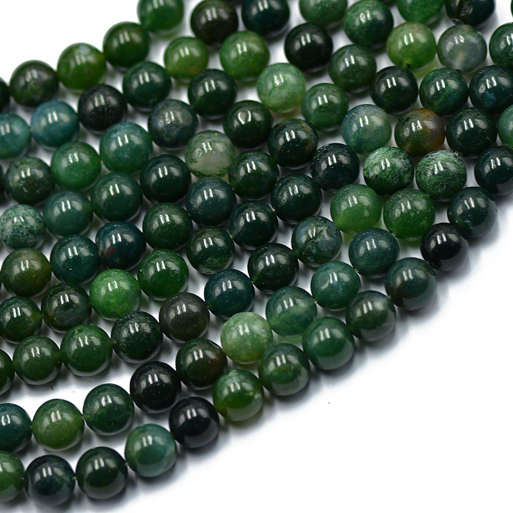 8mm Nature Green Moss Agate Gemstone Loose Spacer Beads 15'' Round