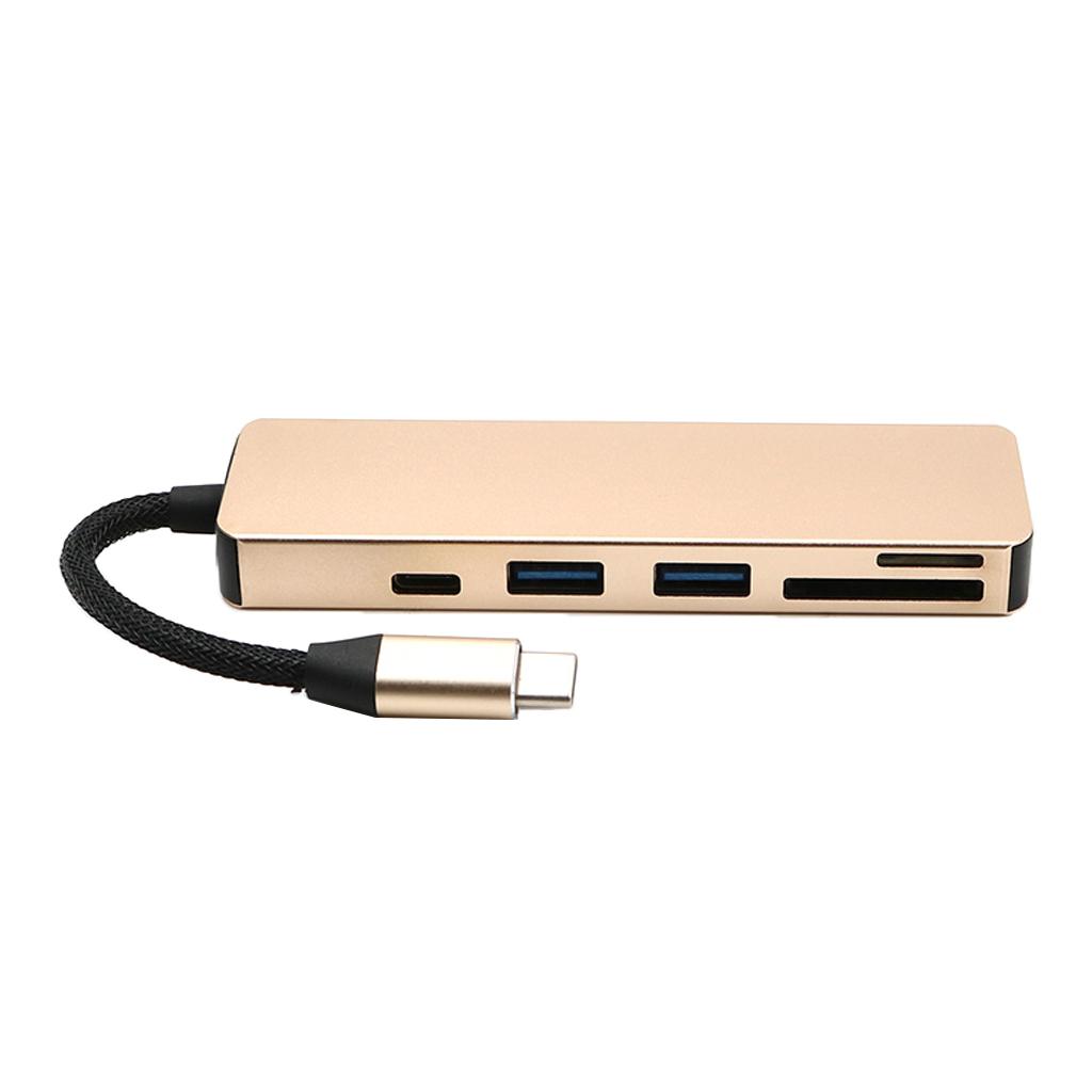 Multi-function 5 in 1 USB Type-C Hub Adapter SD/TF Memory Card Reader Gold