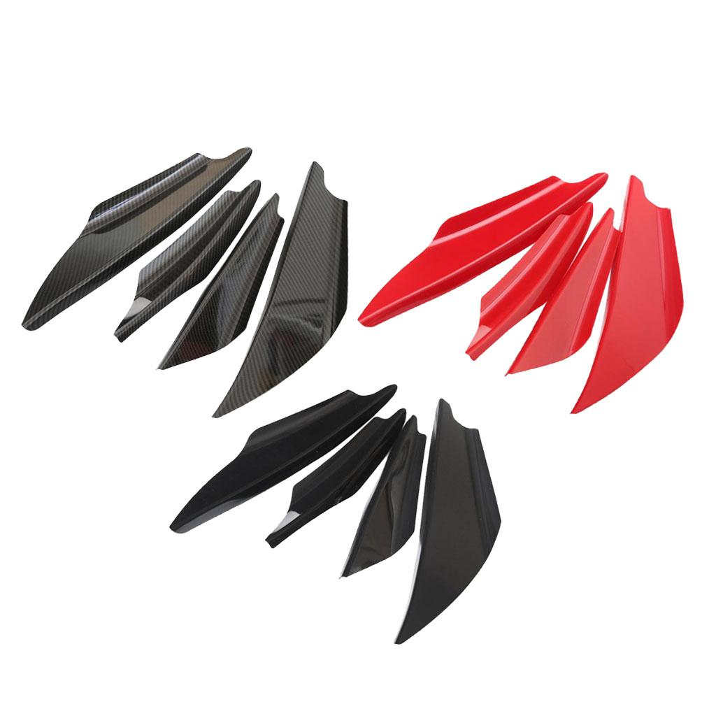 4 Pieces Universal Carbon Fiber Front Bumper Splitter Fins Trim Set Black