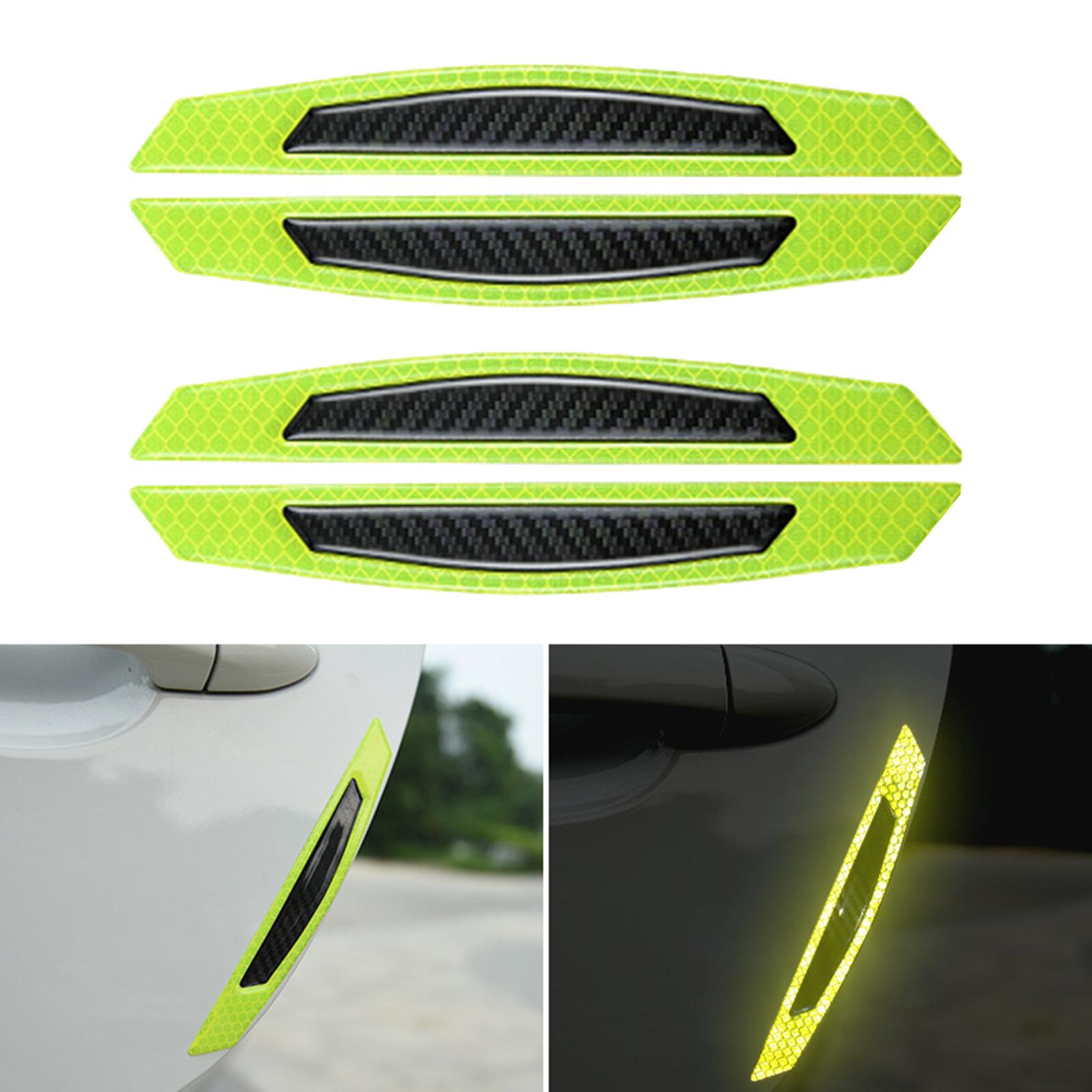 4Pcs Auto Car Door Reflective Strip Waterproof Safety Sticker Green Black