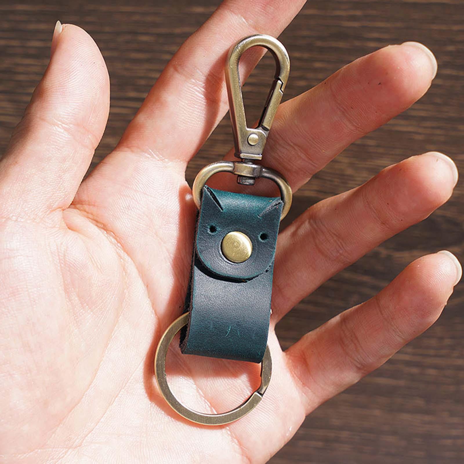 Leather Keychain Key Ring Unisex Business Key Chain Ring Fob Blue