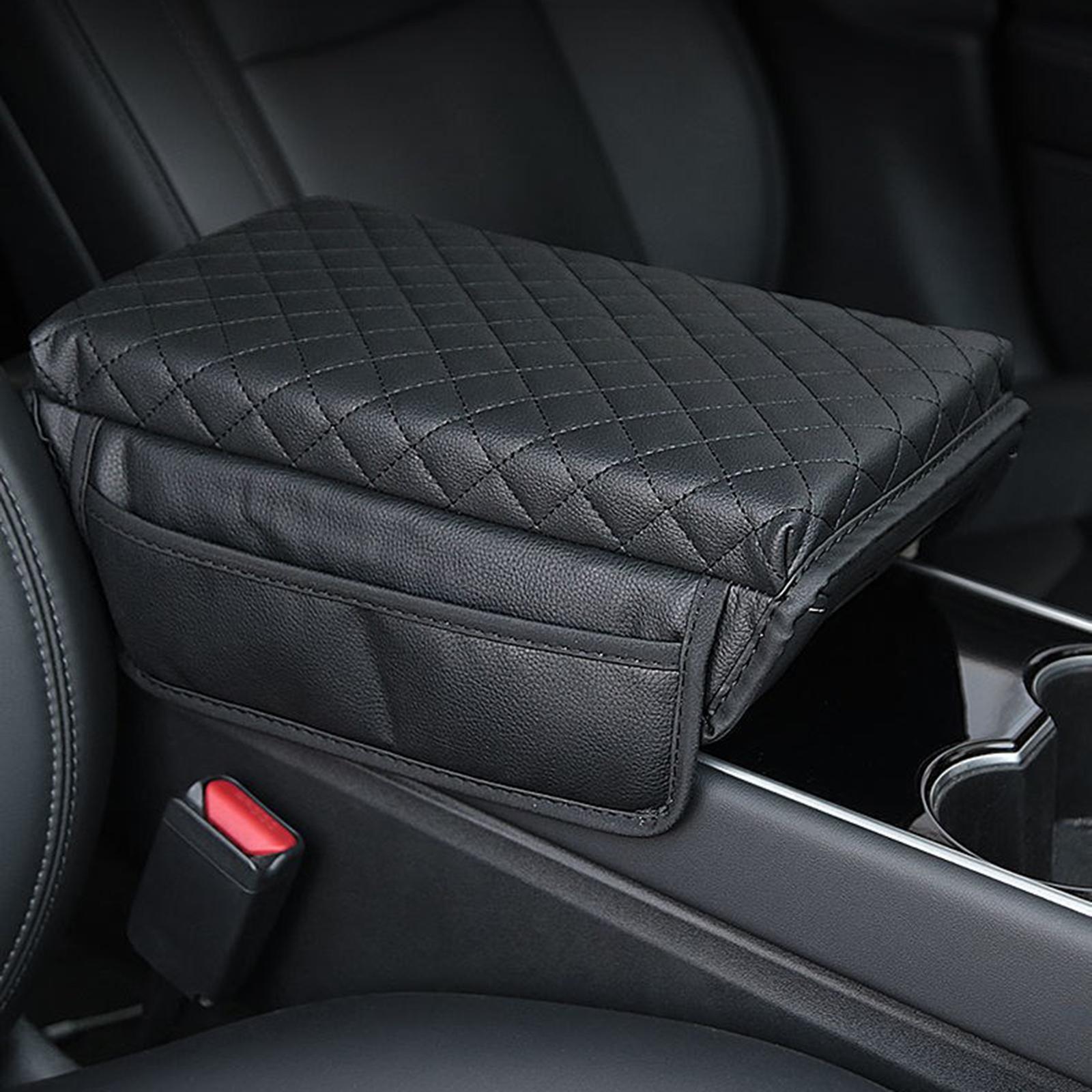 PVC Leather Car Armrest Cover Protector Interior for Tesla Model 3/Y Black with pocket