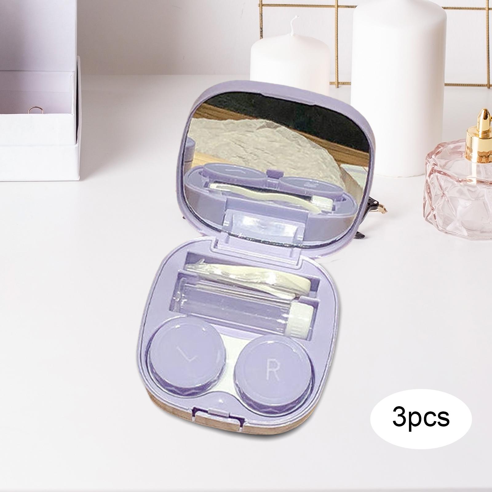Pack of 3 Compact Contact Lens Case Kit with Mirror Durable Convenient Small Purple