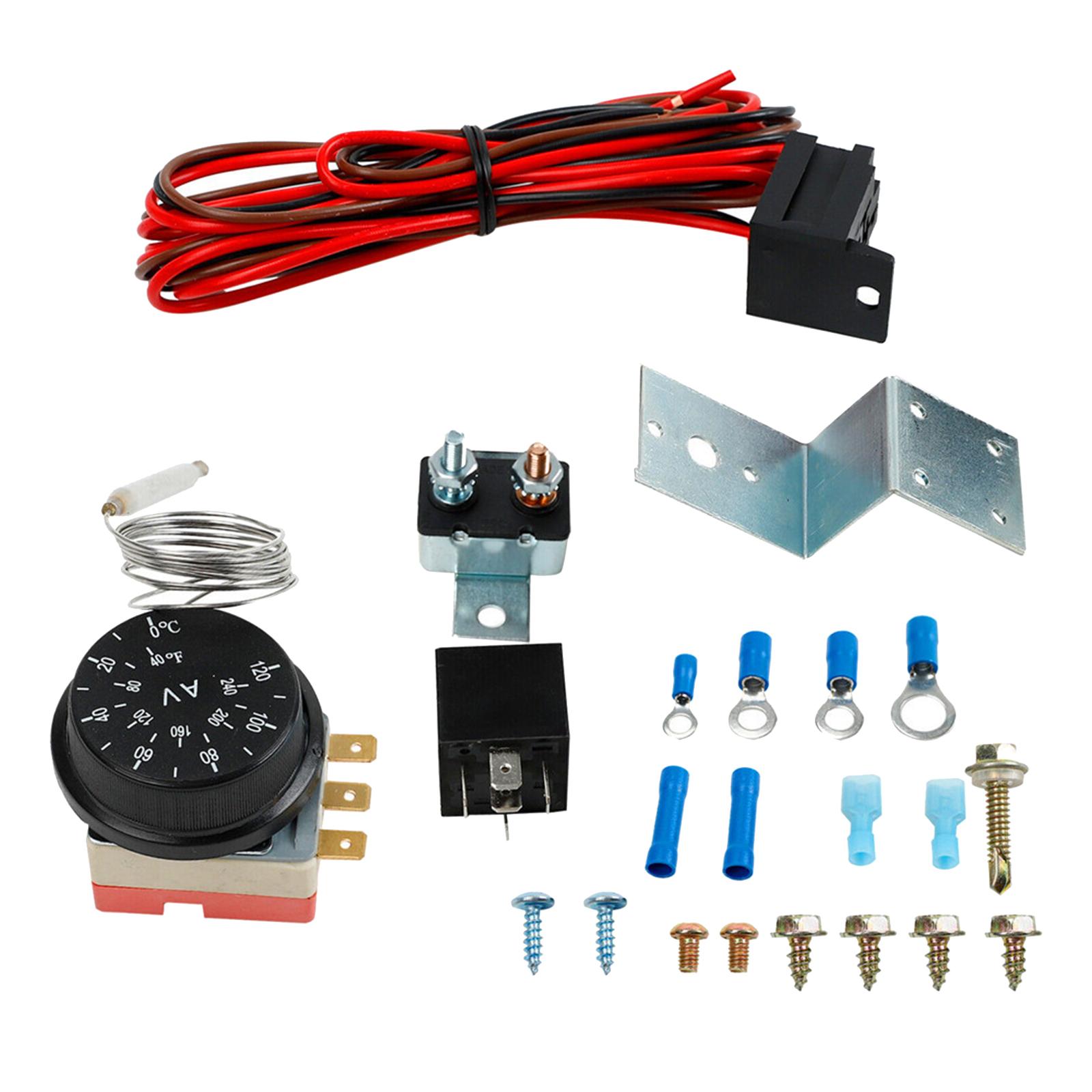 Electric 12V Radiator Fan Thermostat Control Relay Wire Harness Kit Replaces