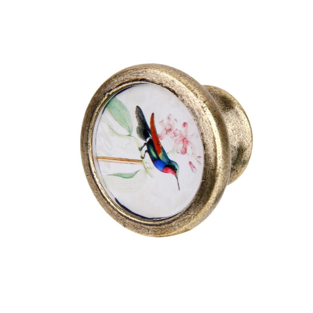 HUMMINGBIRD BLUE BIRD HOME DECOR CERAMIC KITCHEN DRAWER DOOR BRASS HANDLE PULL