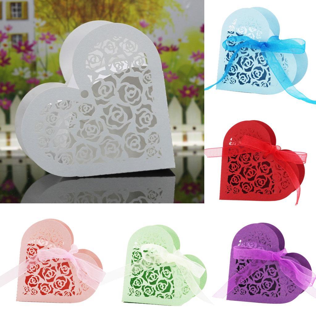 20x Heart Rose Cut Candy Sweet Box w/ Ribbon Wedding Party Favor Gift Blue