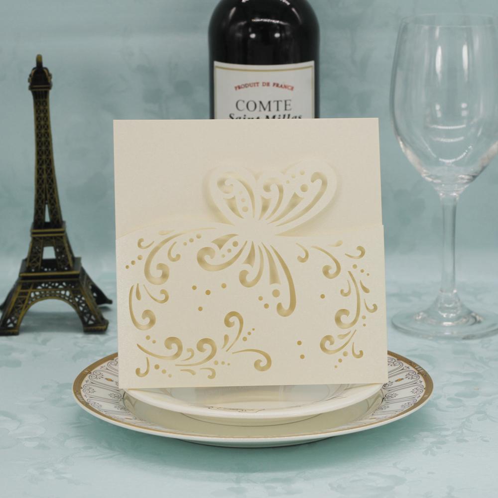  20 xSquare Elegant Laser Cut Butterfly Wedding Party Invitation Cards White