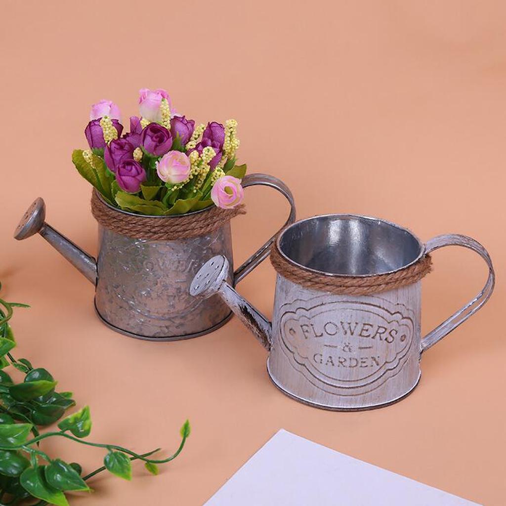 2xMetal Flower Watering Barrel Flower Pot Plant Bucket Desktop Home Ornament