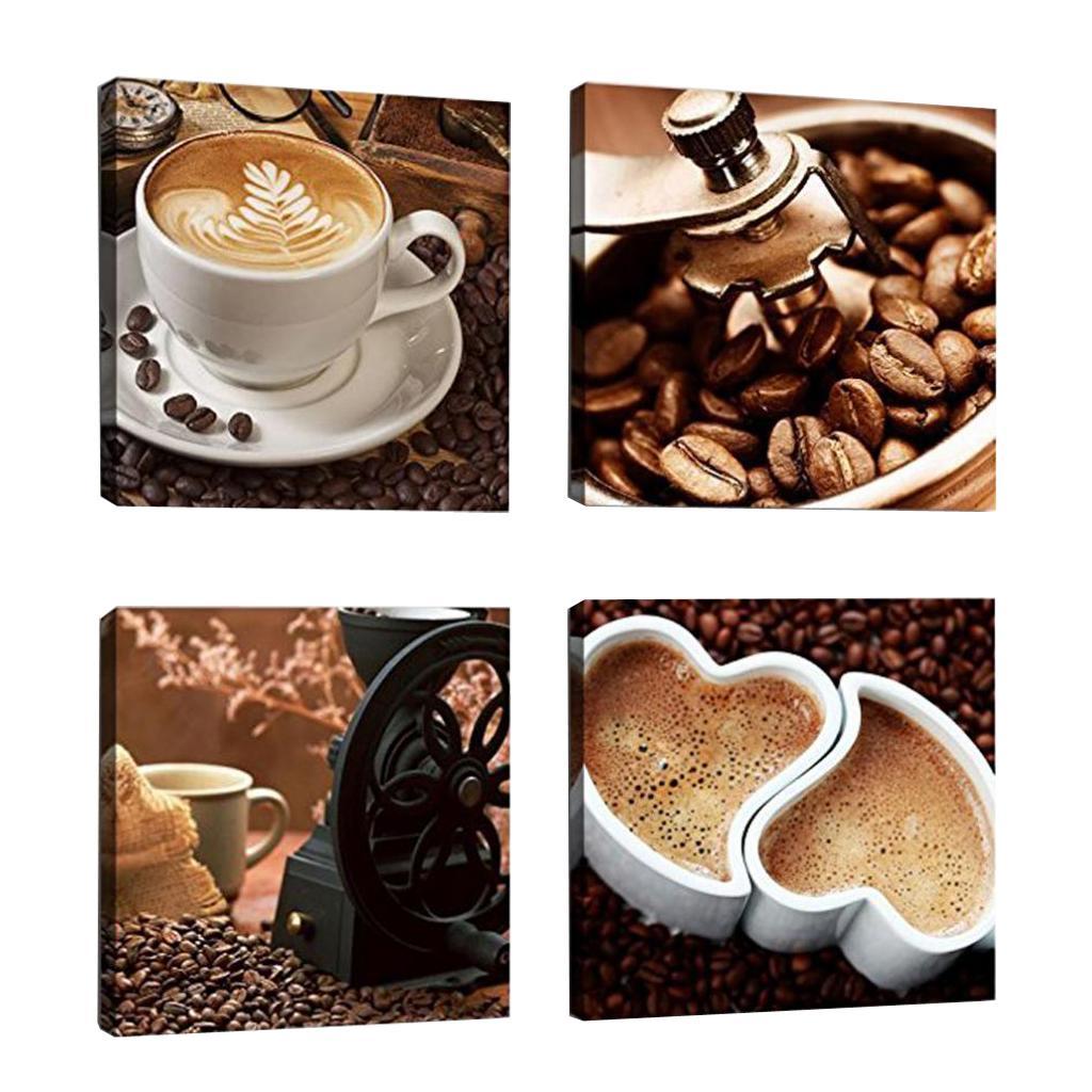 4 Panels Unframed Canvas Print Painting Wall Art Poster Coffee