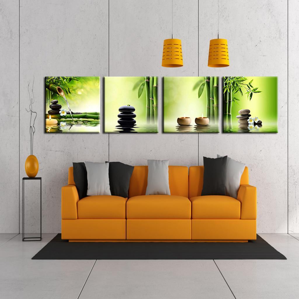 4 Panels Unframed Canvas Picture for Wall Home Decor Green Bamboo