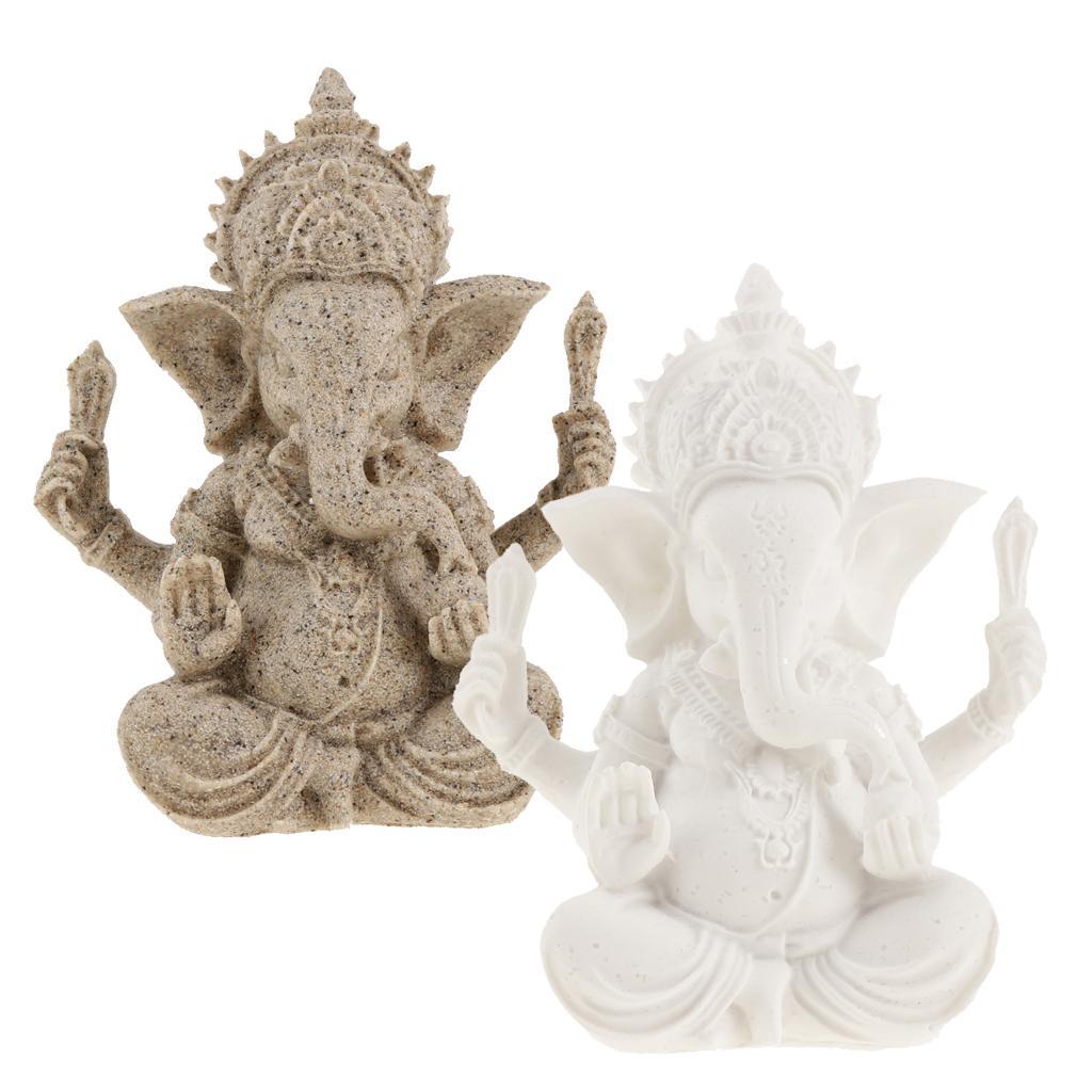 Sandstone Ganesh Statue God Elephant Indian Figurine Ornament Beige - 10cm