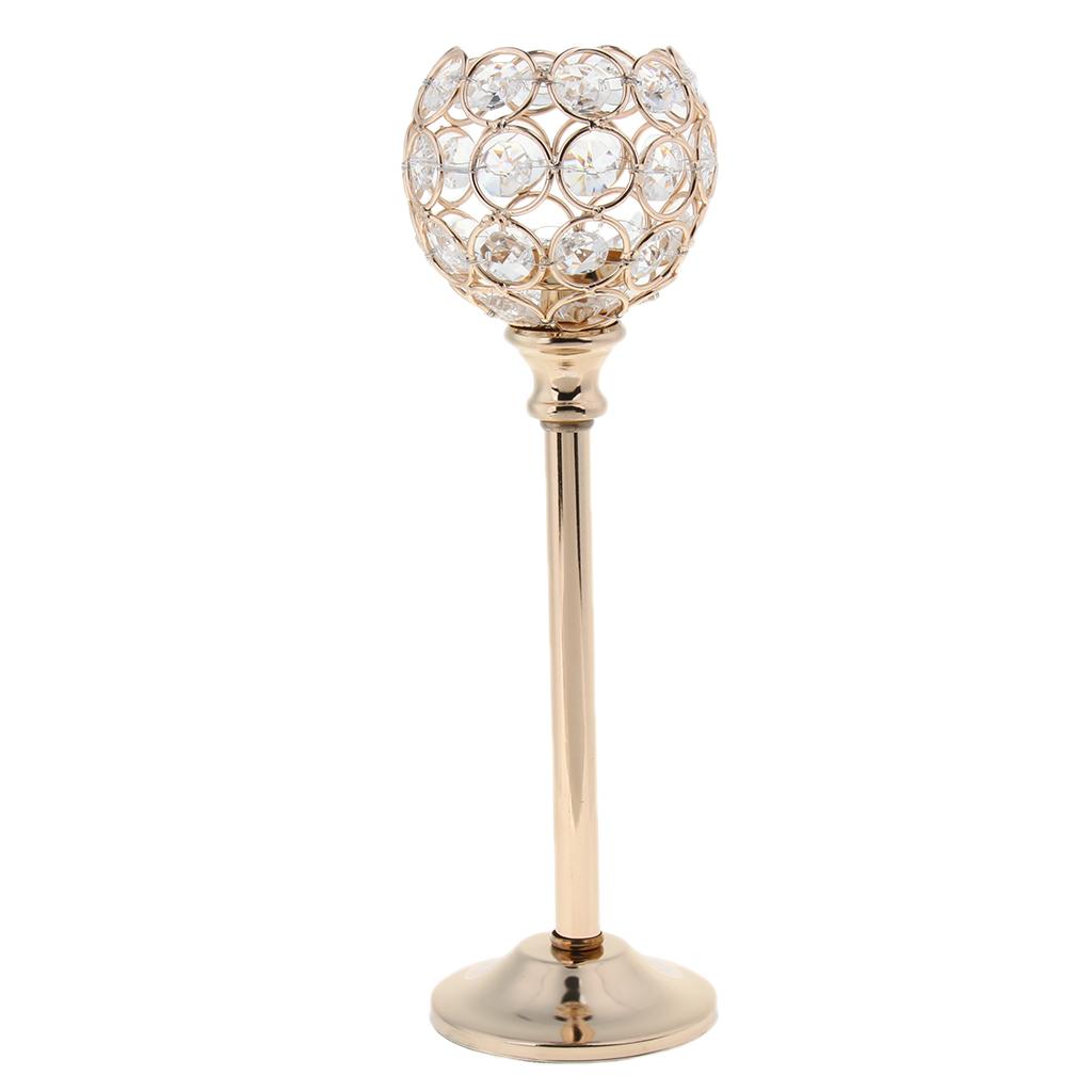2 Pieces Crystal Candle Holder Tea Light Stand Candelabra Candlestick Golden