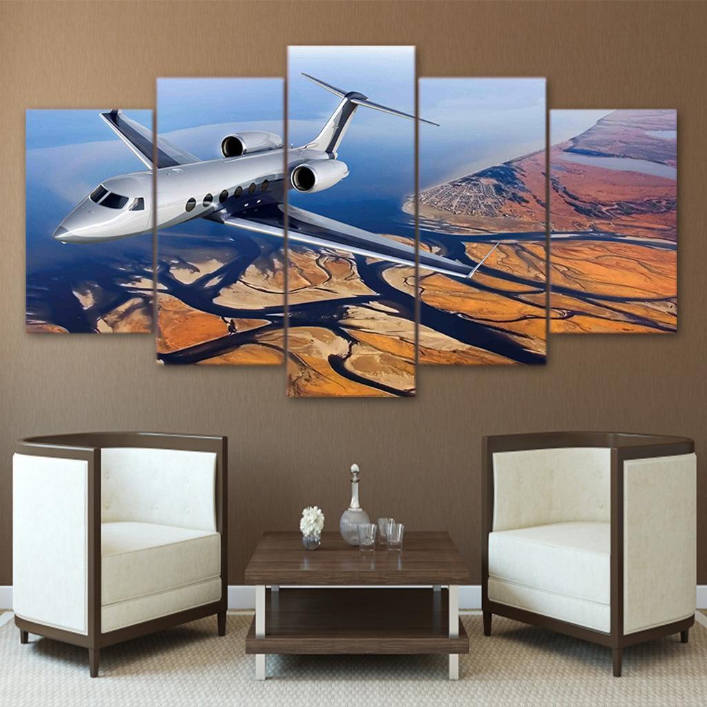 Modern 5 Panels Paintings on Canvas Wall Art Landscape Flying Plane
