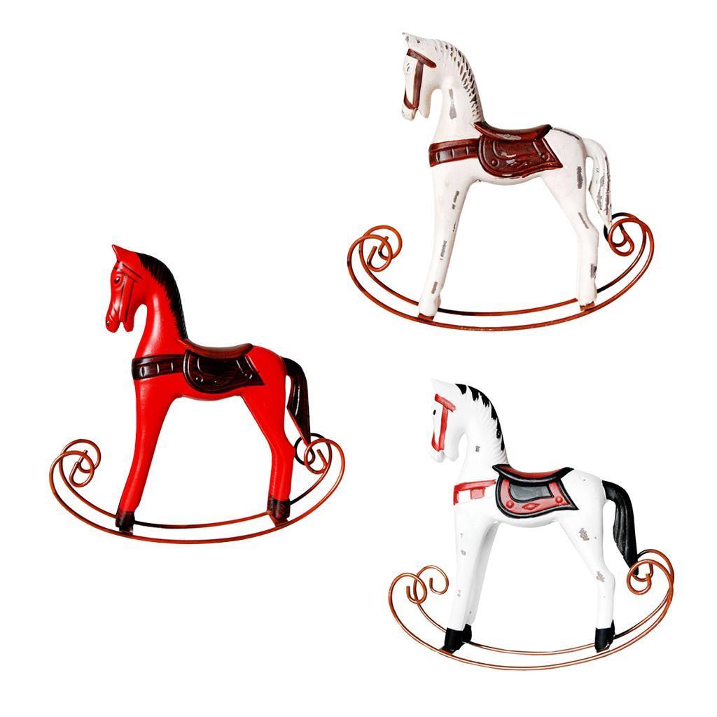 Mini Wooden Rocking Horse Kids Toys Desktop Ornament Red