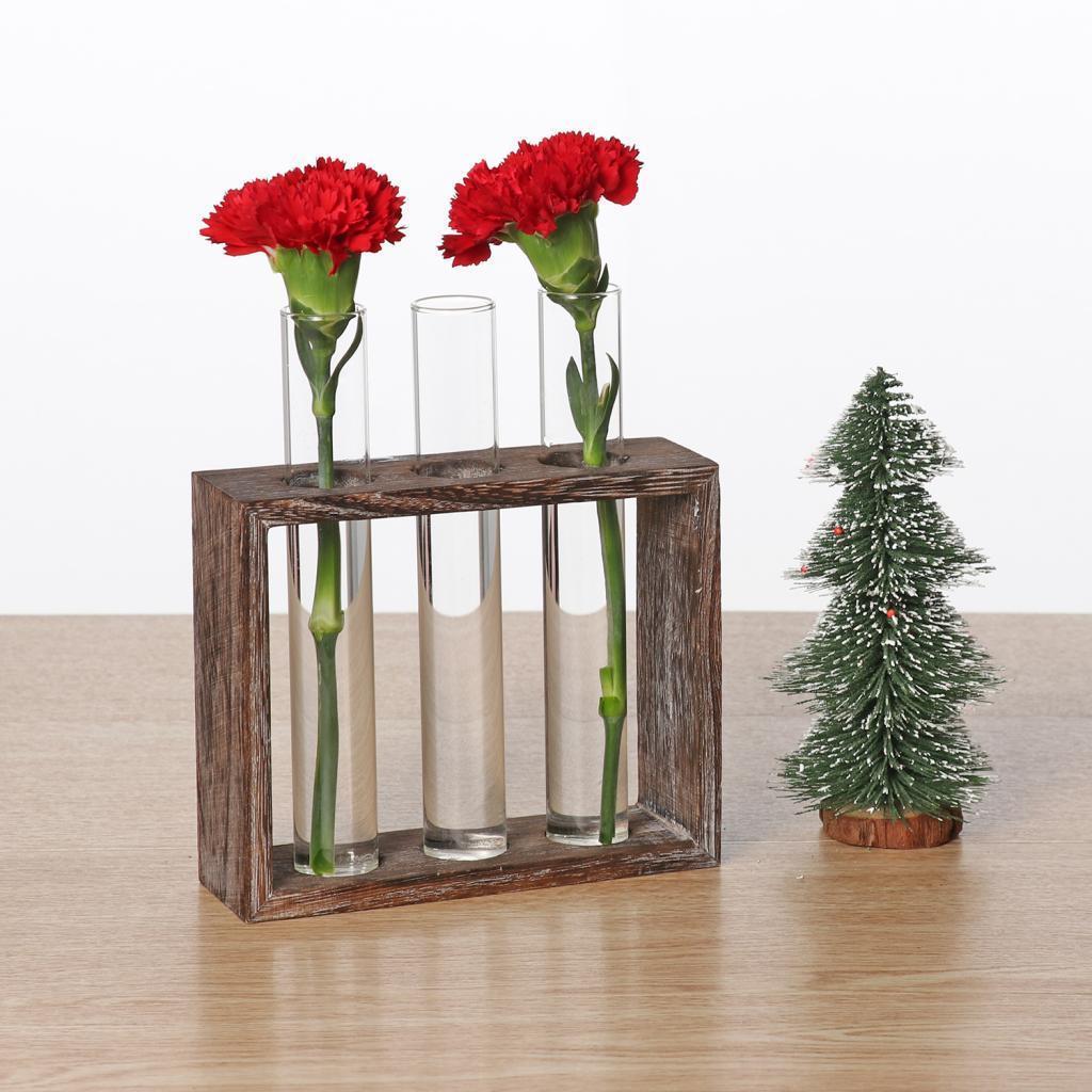 Test Tube Flower Vase ChairWooden Stand for Hydroponic Plant 3 Tube