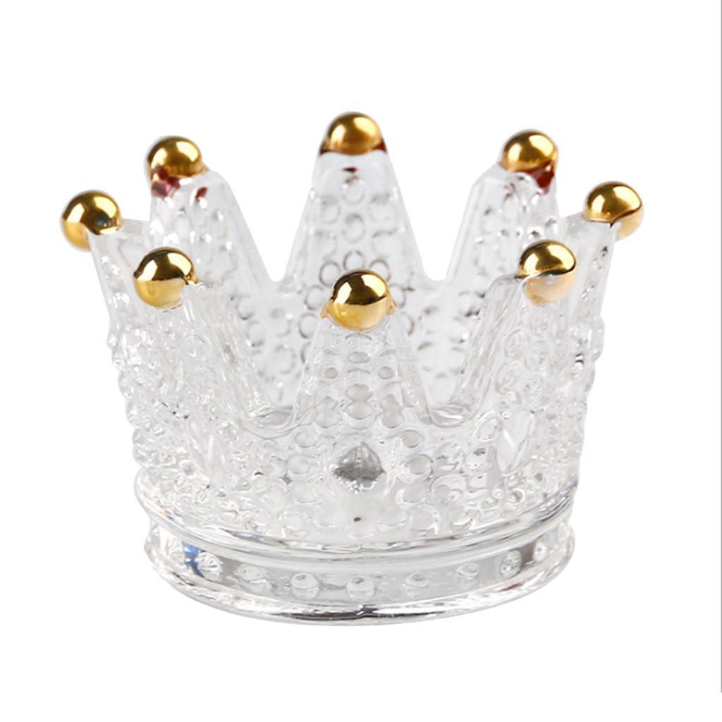 European Style Crown Crystal Glass Candlestick Golden-Top Candle Holder  