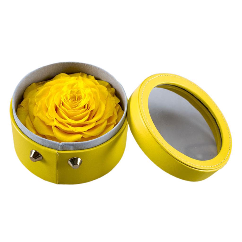 Finished Preserved Flower Round Hollow-out Leather Gift Box Bright Yellow