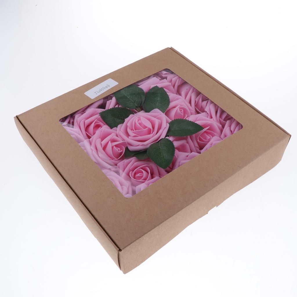 Plastic Artificial Rose Flwowers and Leaves with European Gift box Dark Pink