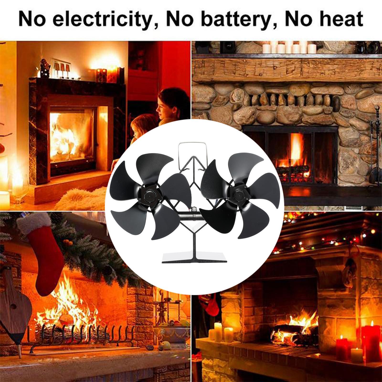 Fireplace Fan Household Wood Fire Place Stove Silent Fuel Saving Black