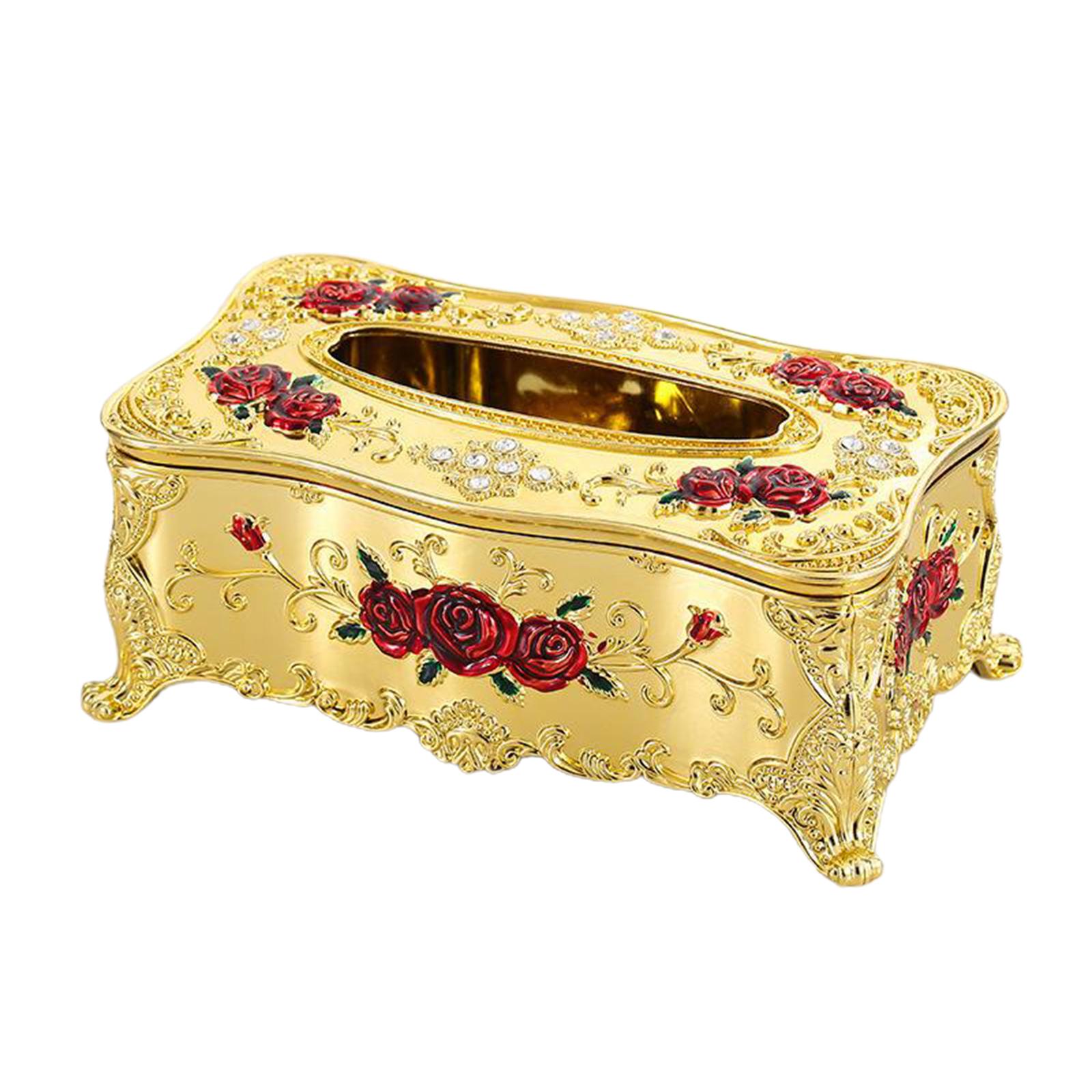 Home Rectangular Tissue Paper Box Case Holder Cover Golden Red