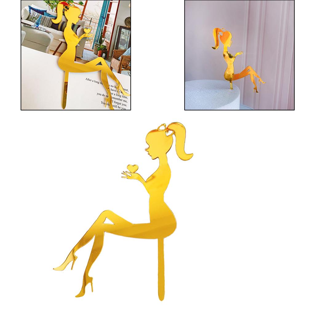 DIY High Heel Girl Lady Silhouette Wedding Birthday Cake Topper Golden Heart