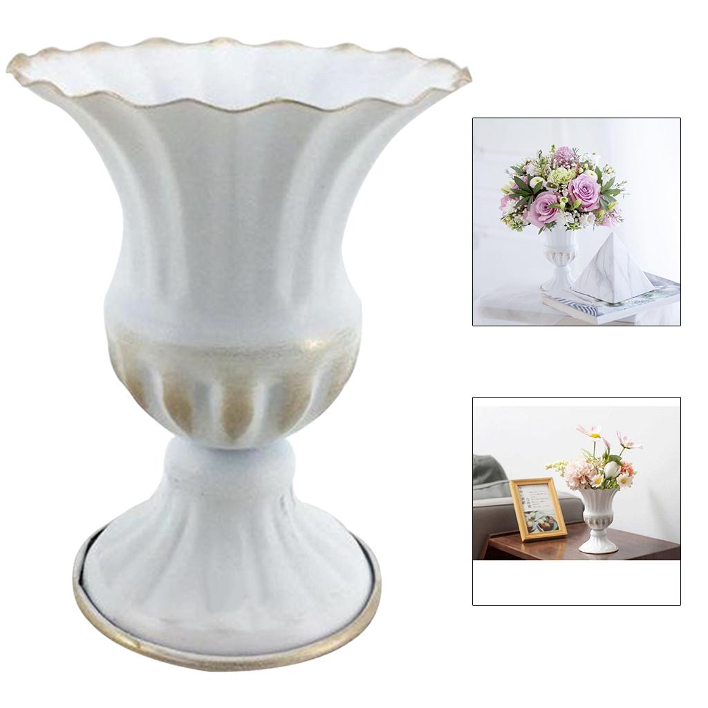 Retro Metal Iron Decorative Flowerpot Floral Dried Flower Vase White
