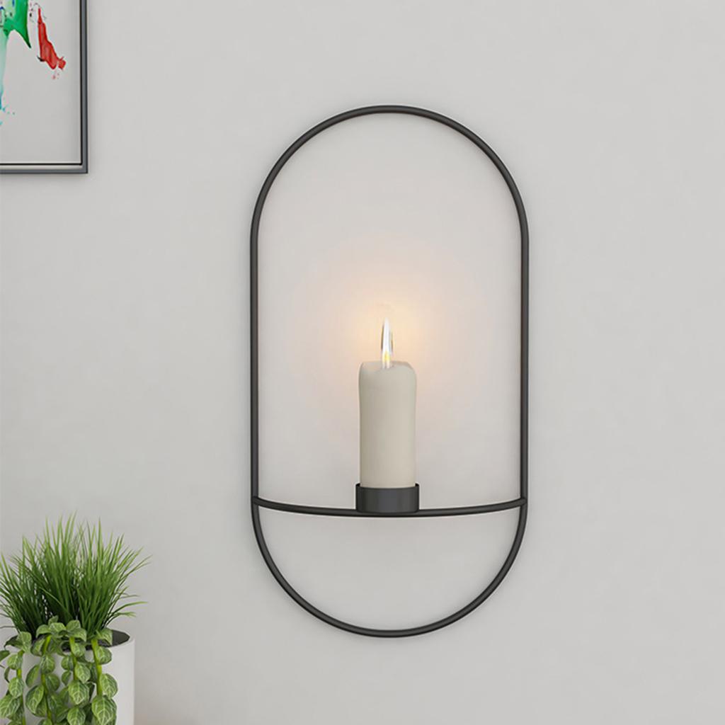 Home 3D Geometric Candlestick Iron Wall Candle Holder Black Style 01