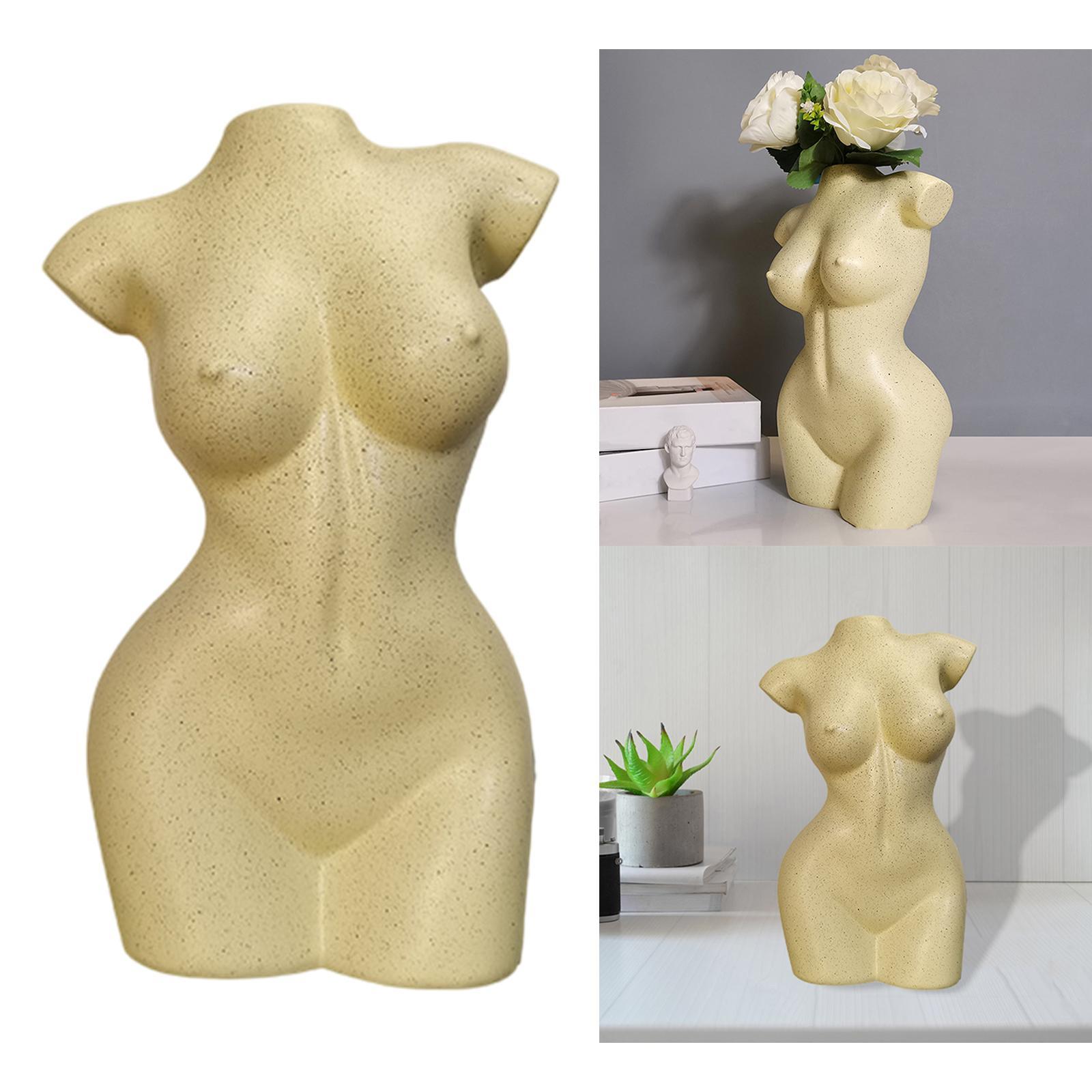 Female Body Vase Resin Flower Pot Women Statues Desktop Ornament Decor Yellow 12.5x9.5x20cm