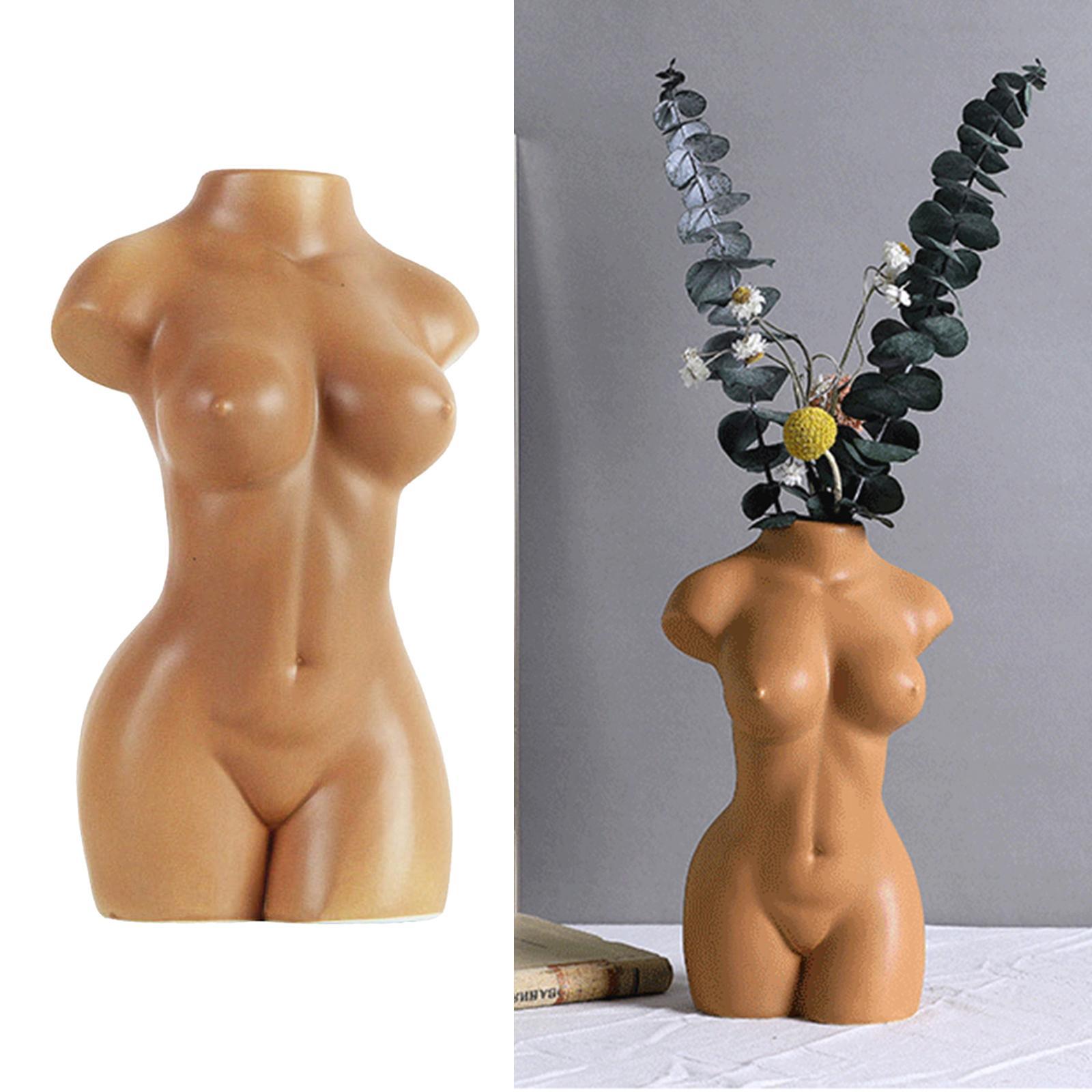 Nude Female Body Vase Ceramic Tabletop Dry Flower Decor Yellow 22.5x13x9.5cm