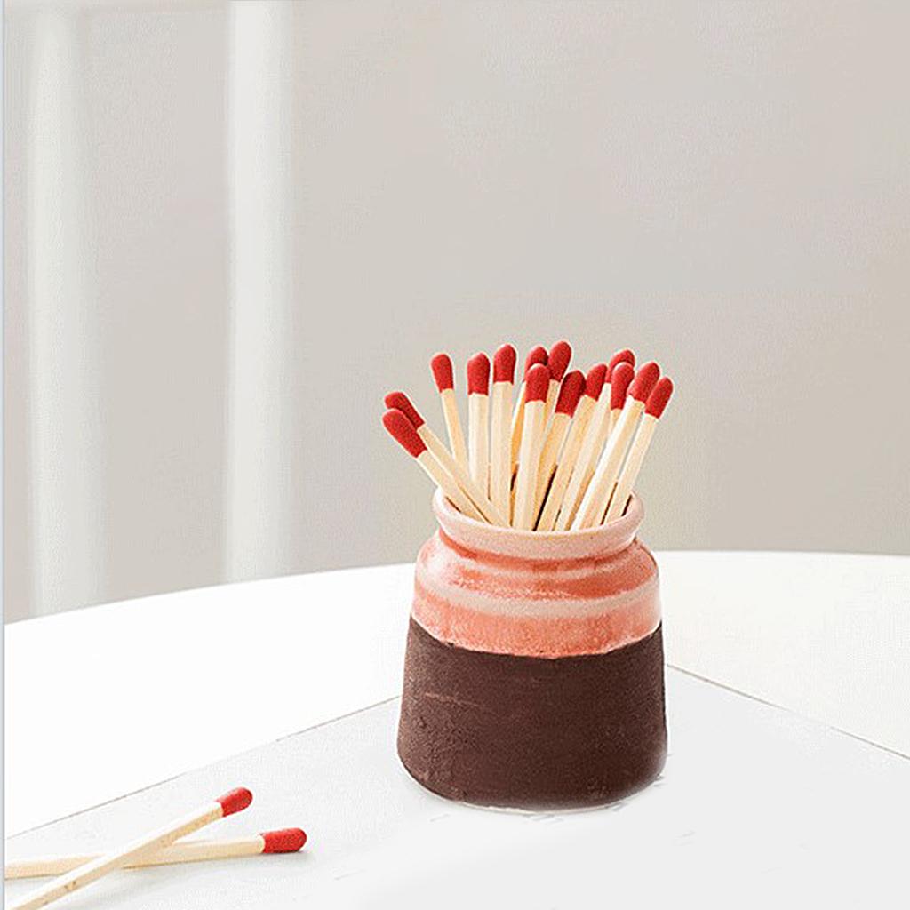 Ceramic Match Holder Matchstick with Striker Storage Jar Colorful