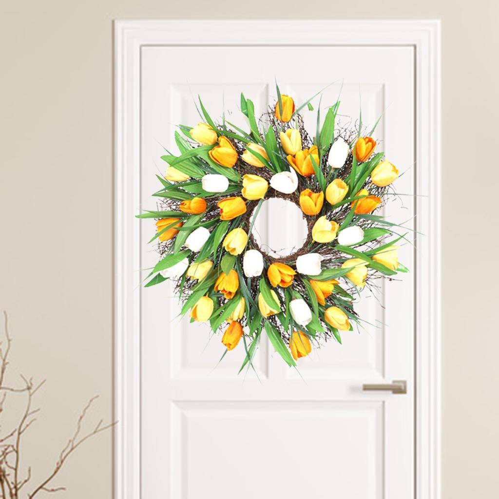 Summer Artificial Tulip Front Door Wreath Flower Garland Yellow White 30cm