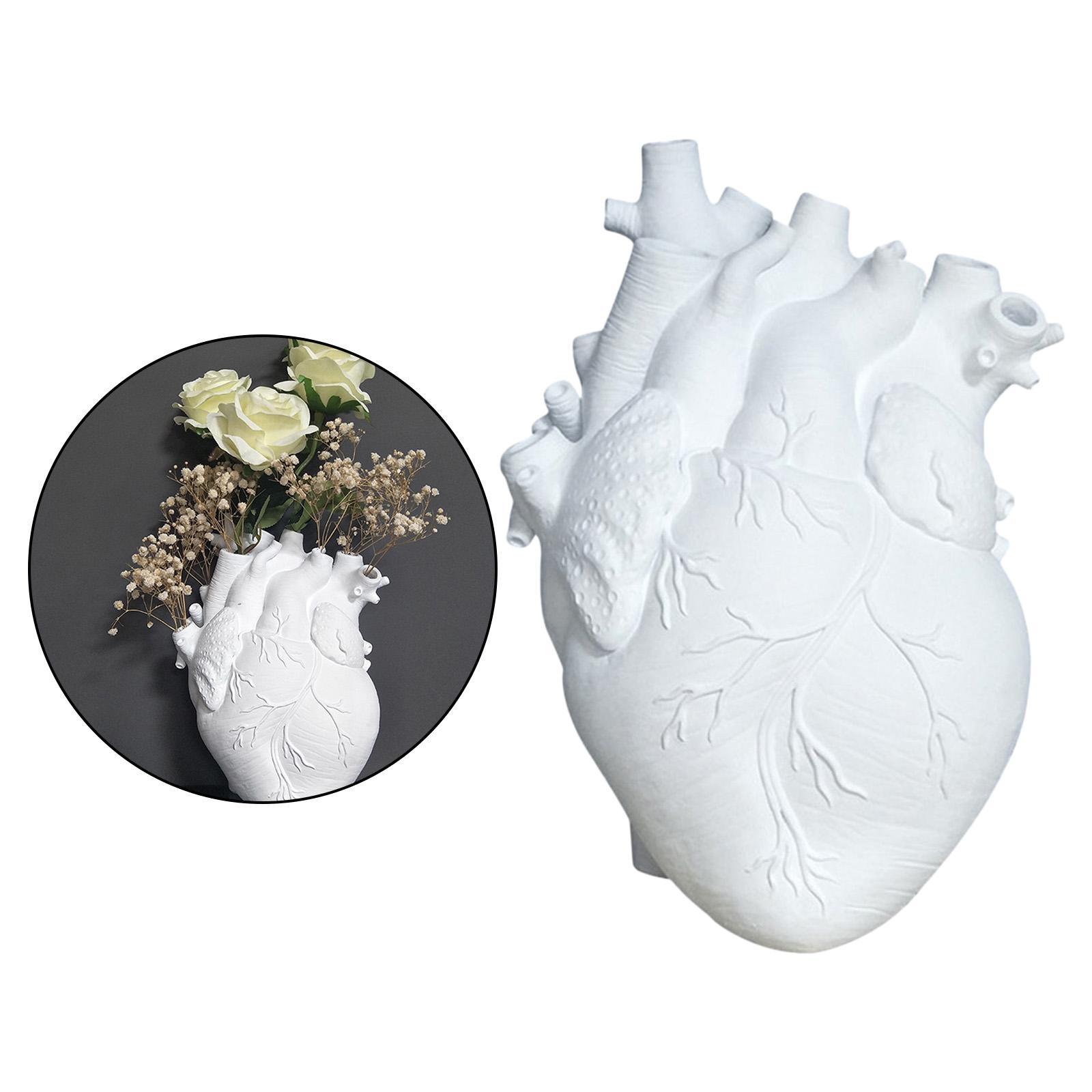 Anatomical Heart Vase Resin Flower Pot Desktop Ornament Home Cabinet White