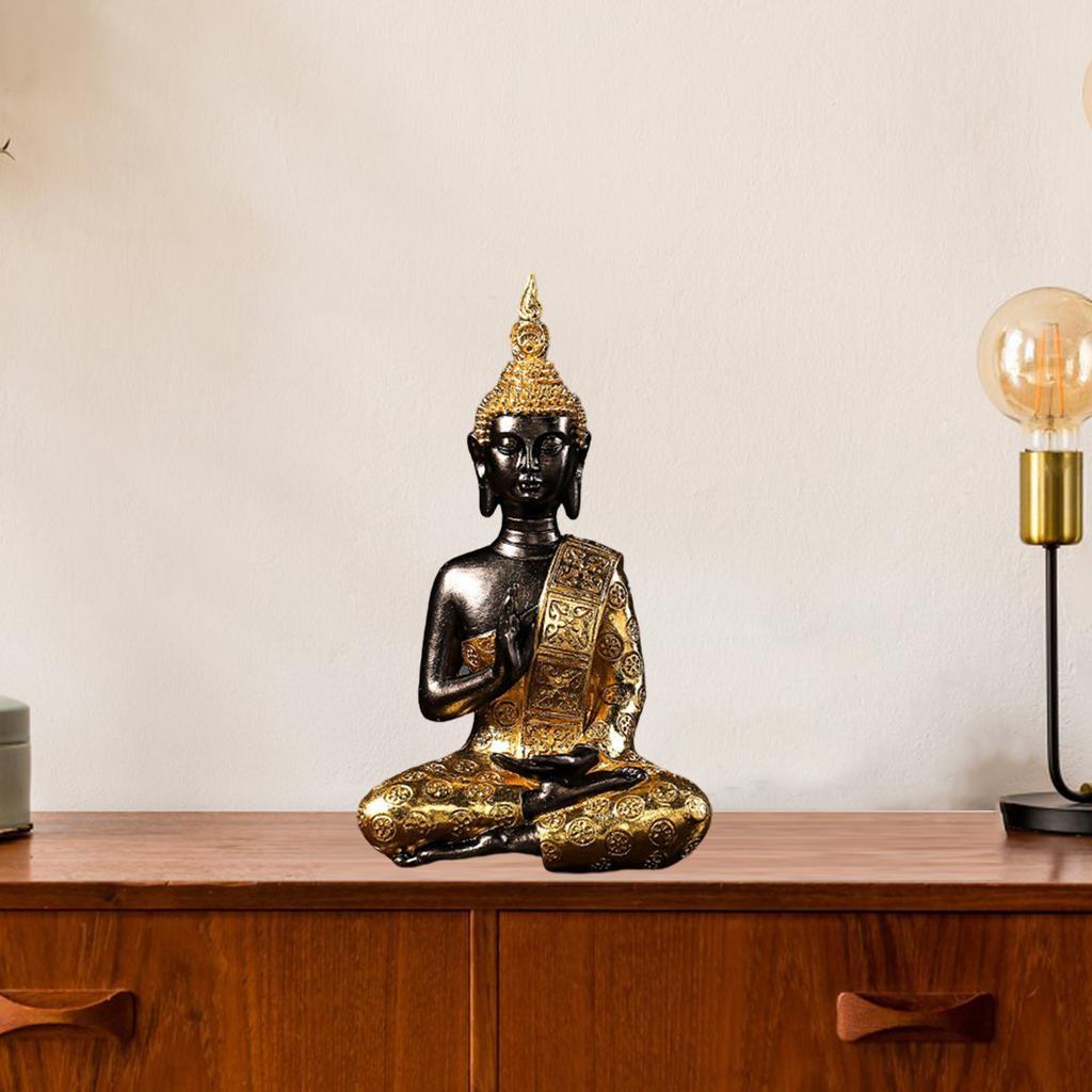 Buddha Statue Gold Figurines Sculpture Meditation Decor 11.5x7.8x19.3cm