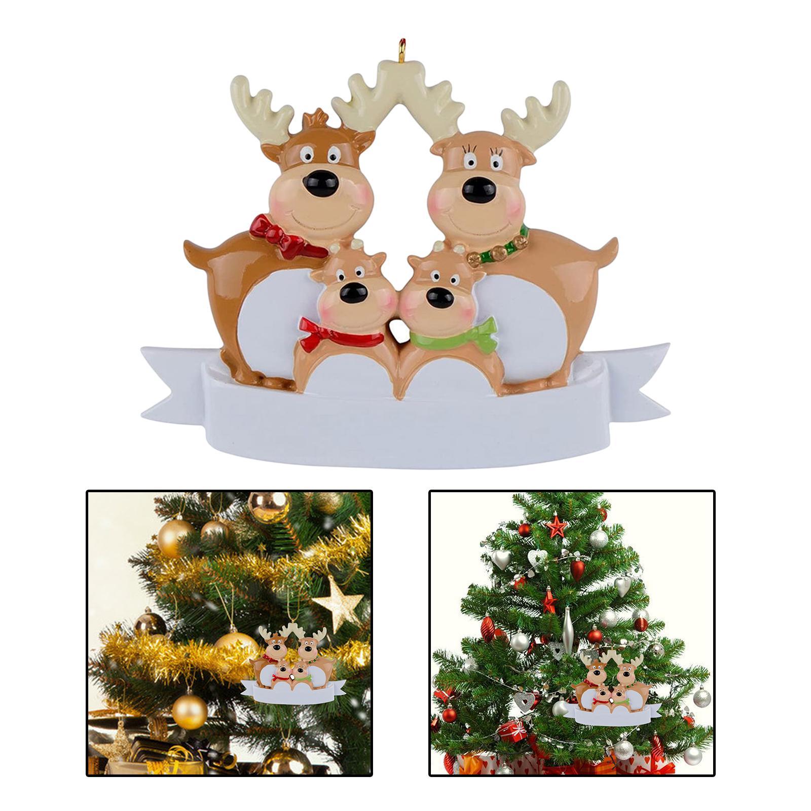 Personalized Reindeer Family Tree Hanging Resin Statue Christmas 4 Head