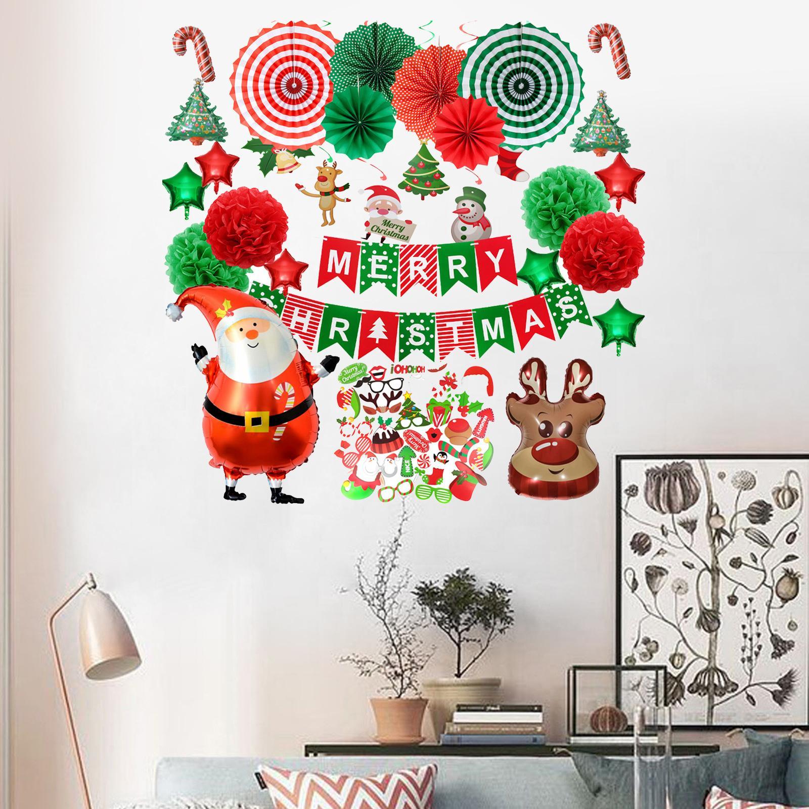 Christmas Colorful Paper Fans Balloon Party Decorations Hanging Decor Set 2