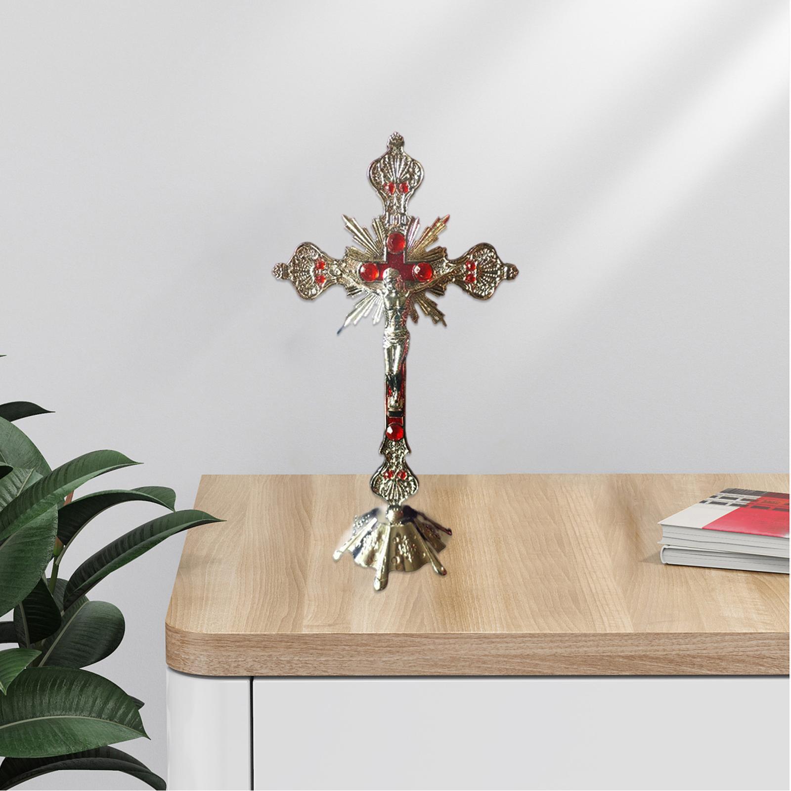 Standing Crucifix Chapel Prayer Home Easter Church Decorative silver